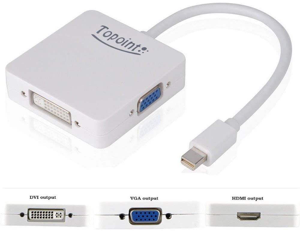 TOPOINT 3 in 1 Mini Displayport DP Thunderbolt to HDMI DVI VGA Adapter Converter Cable for MacBook Air, Old MacBook/MacBook Pro Before Mid 2015 TOPOINT 3 in 1 Mini Displayport DP Thunderbolt to HDMI DVI VGA Adapter Converter Cable for MacBook Air, Old MacBook/MacBook Pro Before Mid 2015